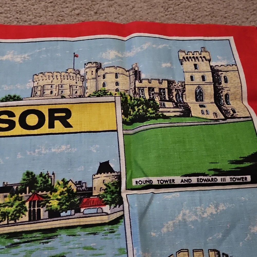 Windsor Souvenir Linen Tea Towel with Red Border